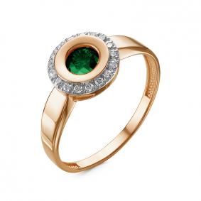 Золотое кольцо КЮЗ Del'ta D315248 с фианитом и гидротермальным изумрудом D315248 фото