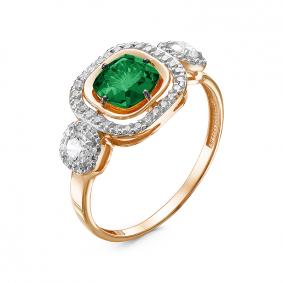 Золотое кольцо КЮЗ Del'ta D315260 с фианитом и гидротермальным изумрудом D315260 фото