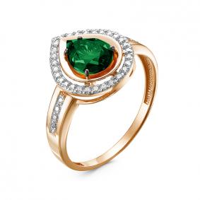 Золотое кольцо КЮЗ Del'ta D315266 с фианитом и гидротермальным изумрудом D315266 фото