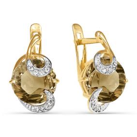 Золотые серьги КЮЗ Del'ta D320127 с фианитом и раухтопазом D320127 фото