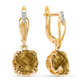 Золотые серьги КЮЗ Del'ta D320199 с фианитом и раухтопазом D320199 фото