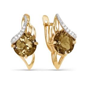 Золотые серьги КЮЗ Del'ta D320232 с фианитом и раухтопазом D320232 фото