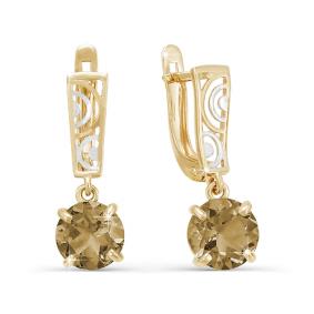 Золотые серьги КЮЗ Del'ta D320292 с раухтопазом D320292 фото