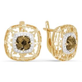 Золотые серьги КЮЗ Del'ta D320308 с фианитом и раухтопазом D320308 фото