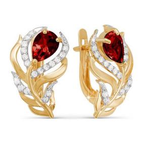 Золотые серьги КЮЗ Del'ta D320334 с фианитом и гранатом D320334 фото