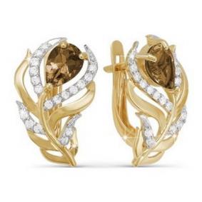 Золотые серьги КЮЗ Del'ta D320336 с фианитом и раухтопазом D320336 фото