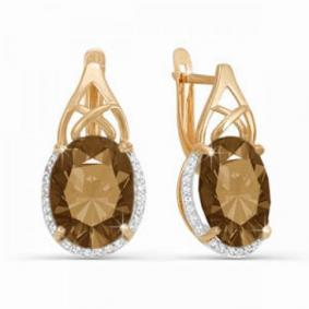 Золотые серьги КЮЗ Del'ta D320384 с фианитом и раухтопазом D320384 фото