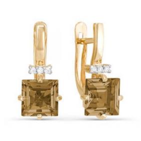 Золотые серьги КЮЗ Del'ta D320392 с фианитом и раухтопазом D320392 фото