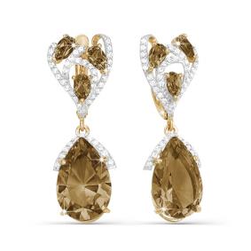 Золотые серьги КЮЗ Del'ta D320404 с фианитом и раухтопазом D320404 фото