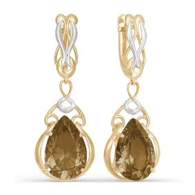 Золотые серьги КЮЗ Del'ta D320424 с раухтопазом D320424 фото