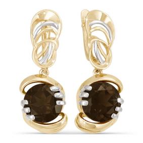 Золотые серьги КЮЗ Del'ta D320440 с раухтопазом D320440 фото