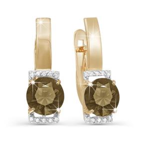 Золотые серьги КЮЗ Del'ta D320501 с фианитом и раухтопазом D320501 фото