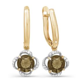 Золотые серьги КЮЗ Del'ta D320513 с фианитом и раухтопазом D320513 фото