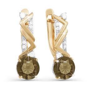 Золотые серьги КЮЗ Del'ta D320542 с фианитом и раухтопазом D320542 фото