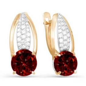 Золотые серьги КЮЗ Del'ta D320592 с фианитом и гранатом D320592 фото