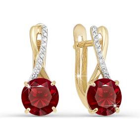 Золотые серьги КЮЗ Del'ta D320664 с фианитом и гранатом D320664 фото