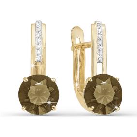 Золотые серьги КЮЗ Del'ta D320691 с фианитом и раухтопазом D320691 фото