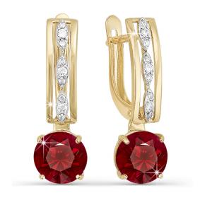 Золотые серьги КЮЗ Del'ta D320704 с фианитом и гранатом D320704 фото