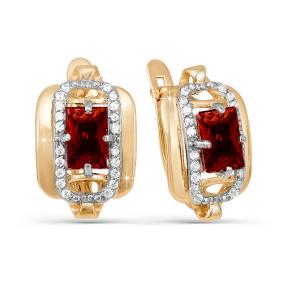 Золотые серьги КЮЗ Del'ta D320810 с фианитом и гранатом D320810 фото