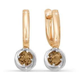 Золотые серьги КЮЗ Del'ta D320851 с раухтопазом D320851 фото