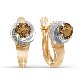 Золотые серьги КЮЗ Del'ta D320855 с раухтопазом D320855 фото