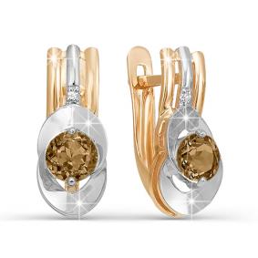 Золотые серьги КЮЗ Del'ta D320875 с фианитом и раухтопазом D320875 фото