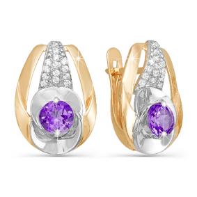Золотые серьги КЮЗ Del'ta с ситаллом цвета Аметист и фианитом D320882сит D320882сит фото