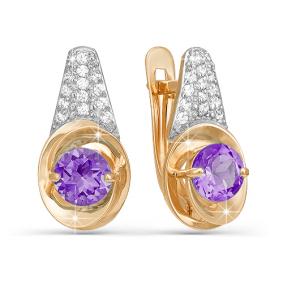 Золотые серьги КЮЗ Del'ta D320886 с фианитом и аметистом D320886 фото
