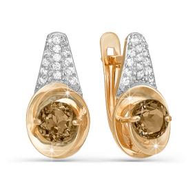 Золотые серьги КЮЗ Del'ta D320887 с фианитом и раухтопазом D320887 фото