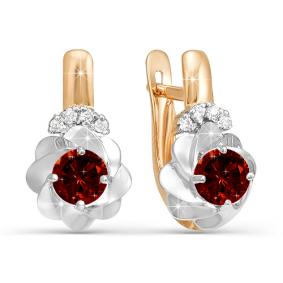 Золотые серьги КЮЗ Del'ta D320905 с фианитом и гранатом D320905 фото