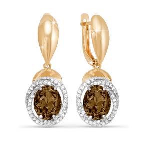 Золотые серьги КЮЗ Del'ta D320927 с фианитом и раухтопазом D320927 фото