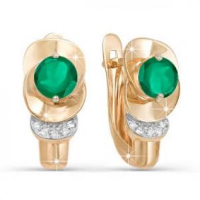 Золотые серьги КЮЗ Del'ta D321023 с фианитом и агатом D321023 фото