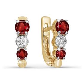 Золотые серьги КЮЗ Del'ta D321104 с фианитом и гранатом D321104 фото