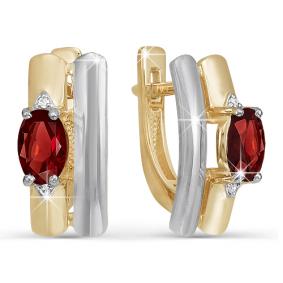 Золотые серьги КЮЗ Del'ta D321109 с фианитом и гранатом D321109 фото