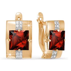 Золотые серьги КЮЗ Del'ta D321151 с фианитом и гранатом D321151 фото
