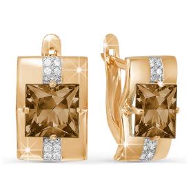 Золотые серьги КЮЗ Del'ta D321153 с фианитом и раухтопазом D321153 фото