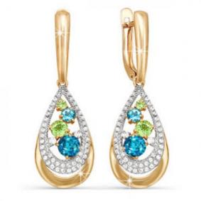 Золотые серьги КЮЗ Del'ta D321162 с фианитом, хризолитом и ситаллом D321162 фото