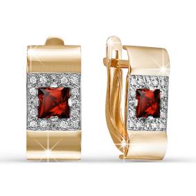 Золотые серьги КЮЗ Del'ta D321206 с фианитом и гранатом D321206 фото