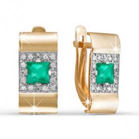 Золотые серьги КЮЗ Del'ta D321210 с фианитом и агатом D321210 фото