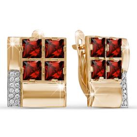 Золотые серьги КЮЗ Del'ta D321212 с фианитом и гранатом D321212 фото