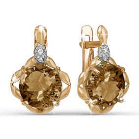 Золотые серьги КЮЗ Del'ta D321232 с фианитом и раухтопазом D321232 фото