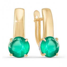 Золотые серьги КЮЗ Del'ta D321268 с фианитом и агатом D321268 фото