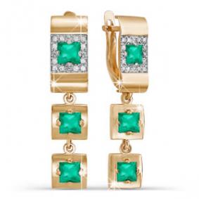 Золотые серьги КЮЗ Del'ta D321279 с фианитом и агатом D321279 фото