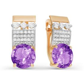 Золотые серьги КЮЗ Del'ta D321286 с фианитом и аметистом D321286 фото