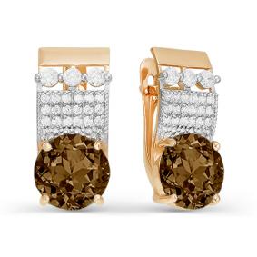 Золотые серьги КЮЗ Del'ta D321287 с фианитом и раухтопазом D321287 фото