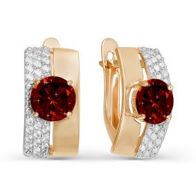 Золотые серьги КЮЗ Del'ta D321291 с фианитом и гранатом D321291 фото