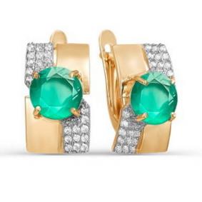 Золотые серьги КЮЗ Del'ta D321307 с фианитом и агатом D321307 фото