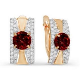 Золотые серьги КЮЗ Del'ta D321321 с фианитом и гранатом D321321 фото