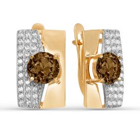 Золотые серьги КЮЗ Del'ta D321353 с фианитом и раухтопазом D321353 фото