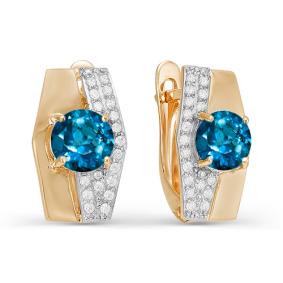 Золотые серьги КЮЗ Del'ta D321365 с фианитом и Лондон топазом D321365 фото